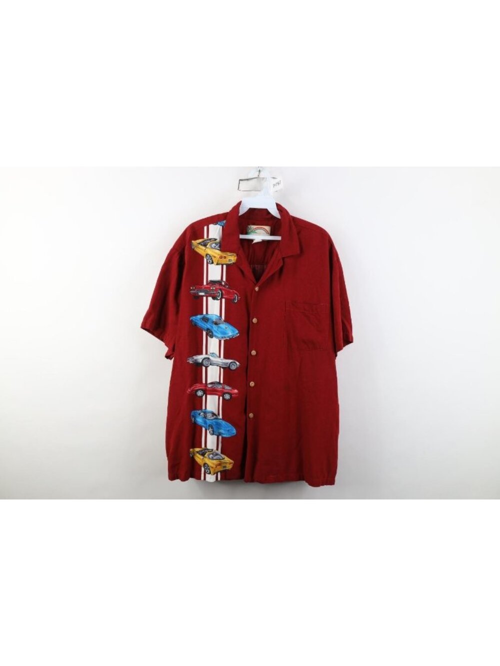 Vintage 90s Paradise Found Mens Large Corvette Rayon Gabardine Button Shirt USA